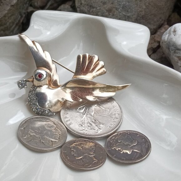 Signed Mazer 1940's Sterling & Rhinestone Brooch - Picture 6 of 12